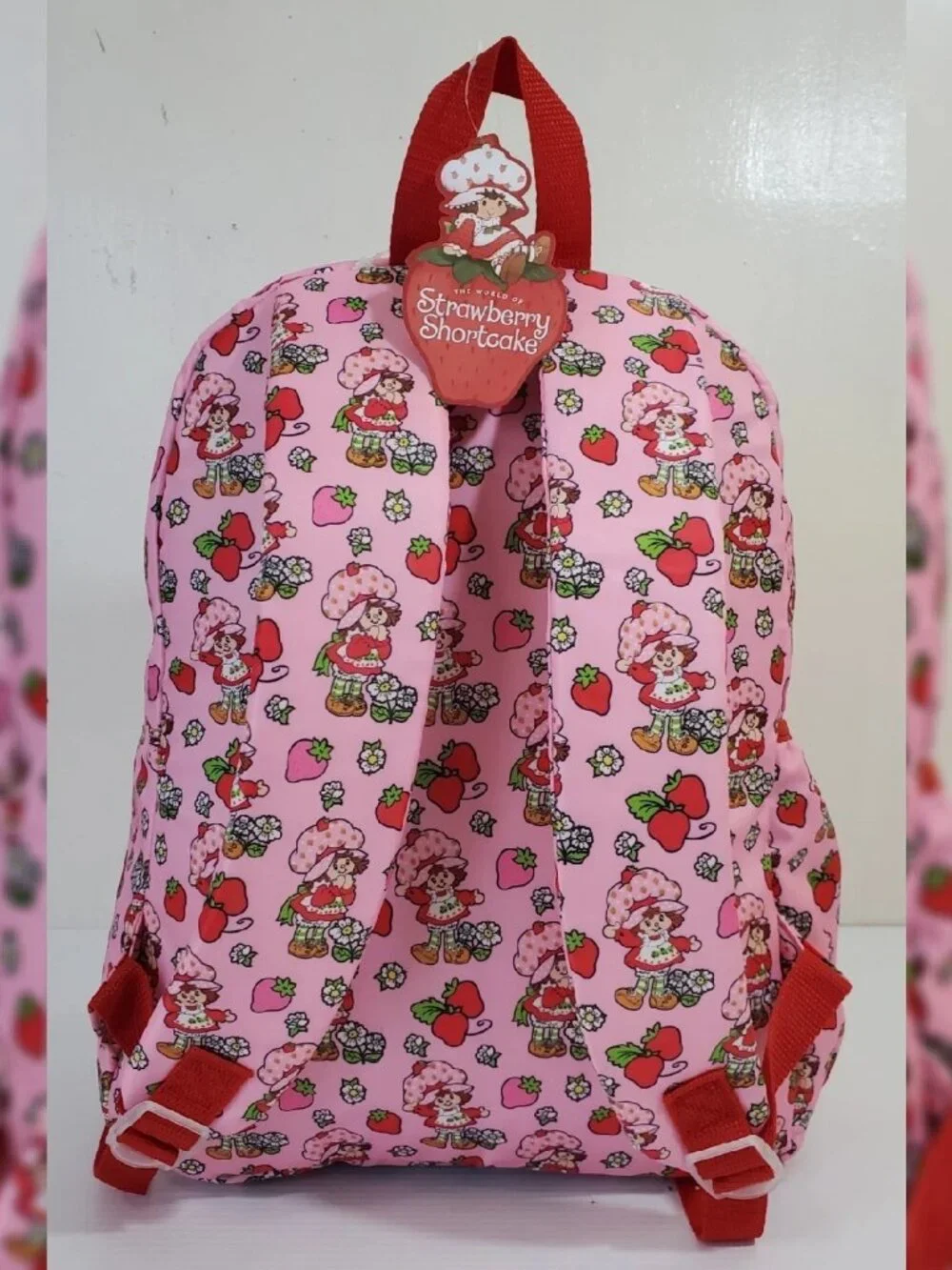 STRAWBERRY SHORTCAKE BACKPACK KIDS ALLOVER PRINT DOLL LOGO BOTTLE POCKET